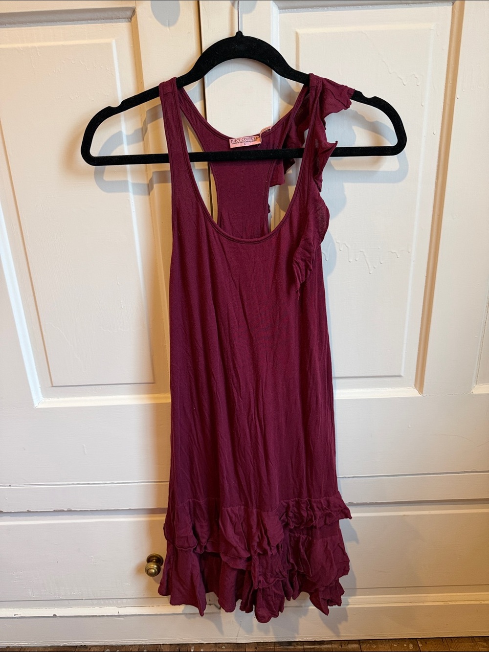 Juicy Couture Burgundy Ruffle-Hem Sleeveless Mini Dress